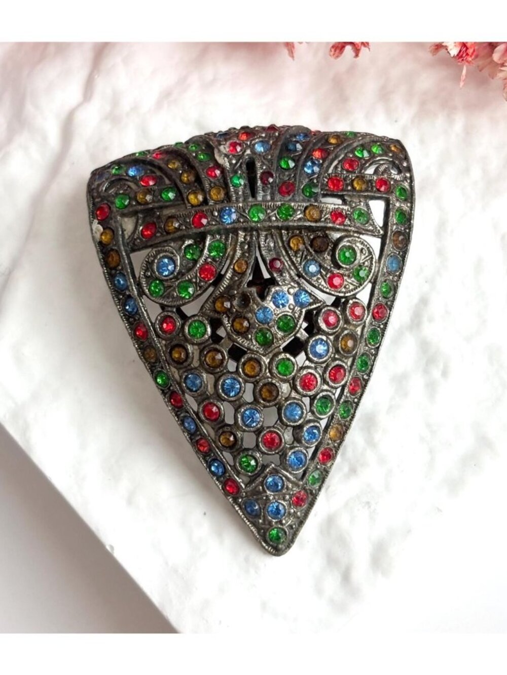 Triangular Art Deco Rainbow Fruit Salad Antique Vintage Dress Clip | Fur Clip